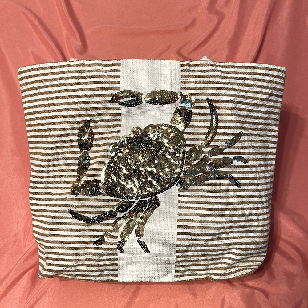 Mud Pie sequin crab beach tote